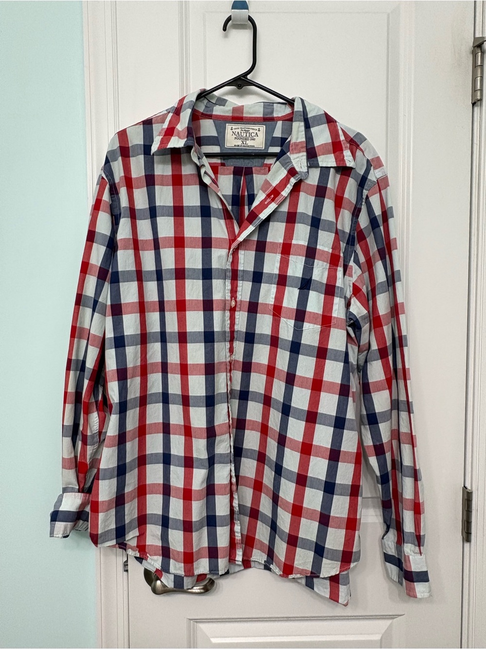 Nautica Red, Navy & White Plaid Button-Down Shirt